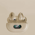Bone conduction Bluetooth headset clip in ear clip design showing black, white, and khaki colour options