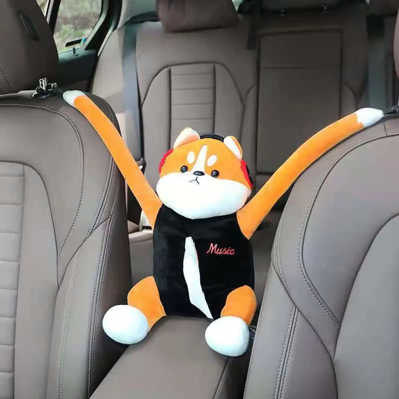 Plush car armrest hanging tissue box with lid, Captain Dog model, size 26x35cm