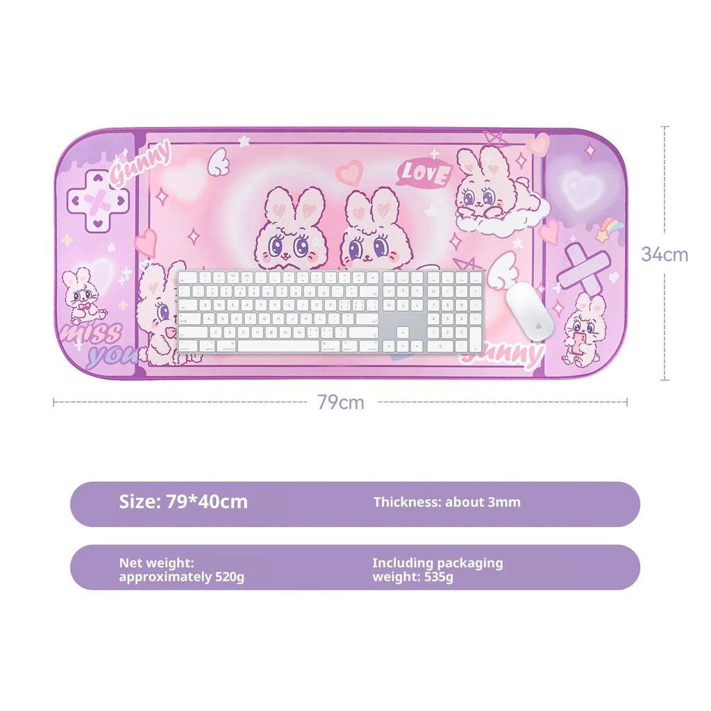 Fluffy rabbit oversized mouse pad, 73cm x 40cm, natural rubber, Japanese simple style, wrist support