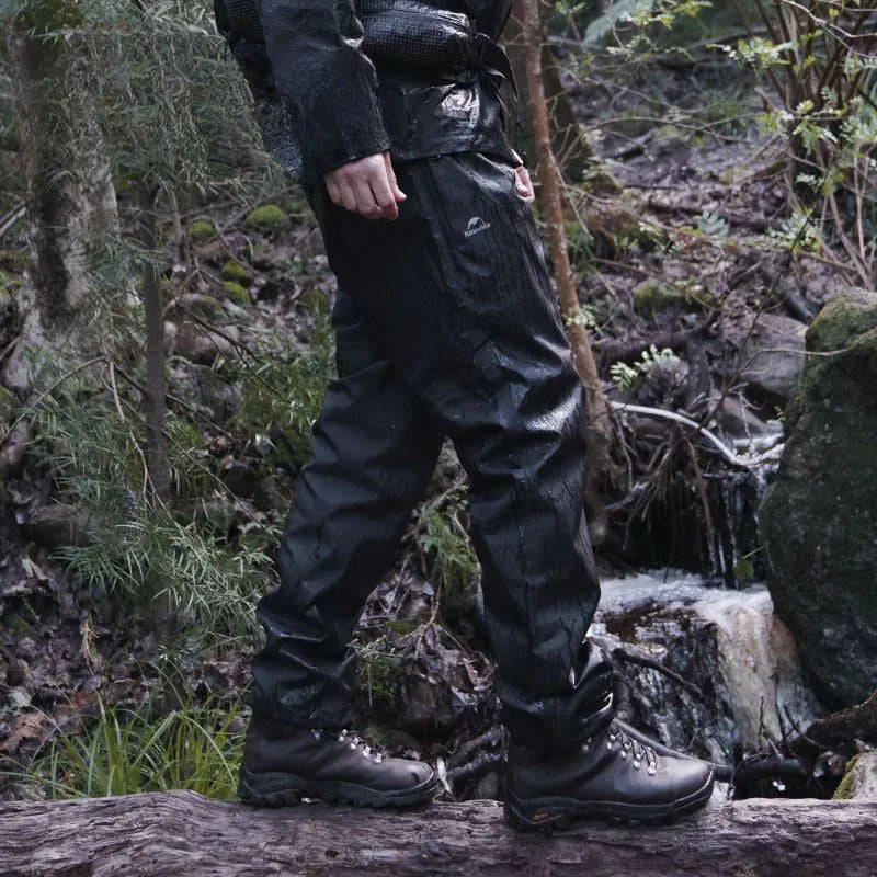 Black polyester outdoor hiking pants, windproof and rain trousers, sizes M to XXL