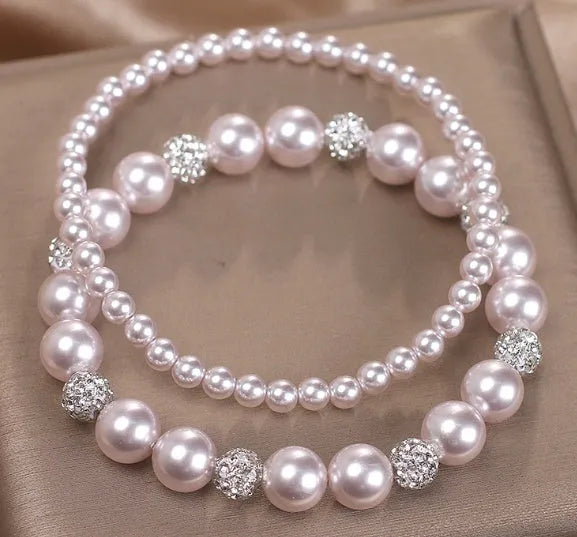 French Entry Lux rose violet micro inlay imitation pearl and zircon pink single layer bracelet for women