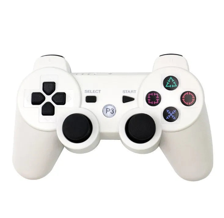 PS3 Bluetooth wireless game handle in black with button layout and USB port