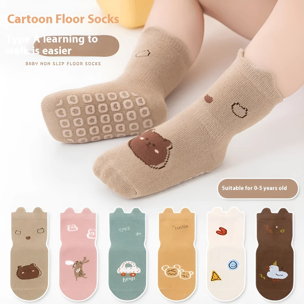 Cotton short tube socks in beige smiley face design for children - free size trampoline socks