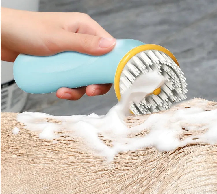 Blue hand-held pet bath brush for dogs and cats made of ABS, PP, and TPR, 62mm x 90mm x 160mm