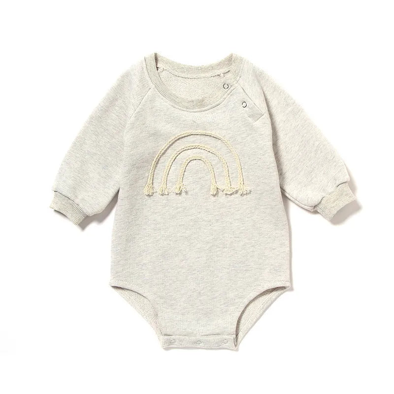 Waffle cotton baby romper with long sleeves in beige khaki blue green colour options