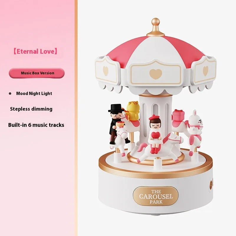Carousel music box ambience light with USB rechargeable battery and rotating decoration in Sweet Dream Girl theme