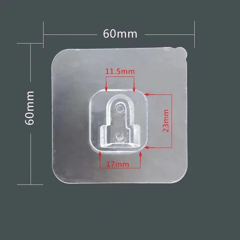 Adhesive snap button plastic hook in single hook style, transparent double-sided patch, maximum load 10kg