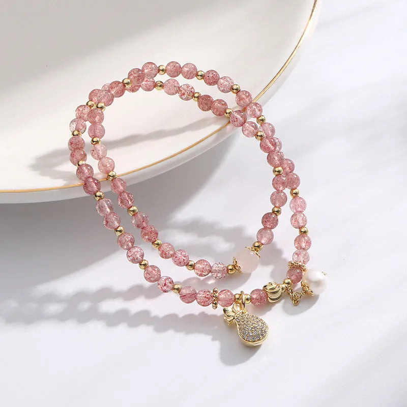 Geometric strawberry quartz crystal bracelet for women with pink stone jewellery