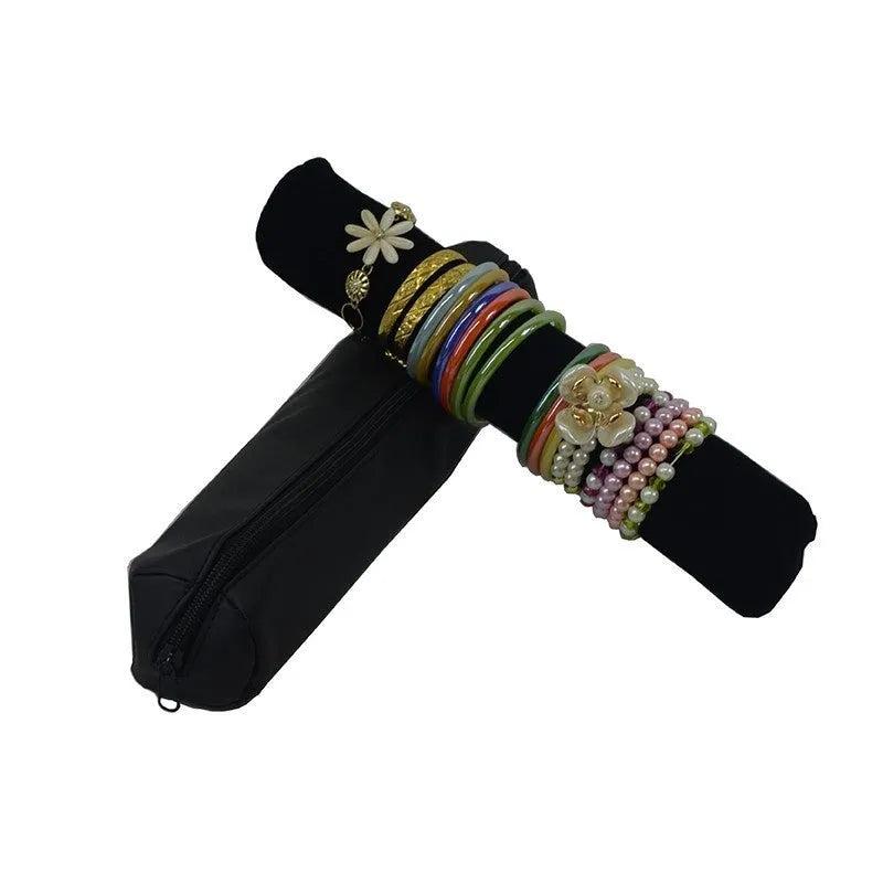 Polyester women's bracelet watch buggy bag in black velvet with black bracelet stick for dustproof storage