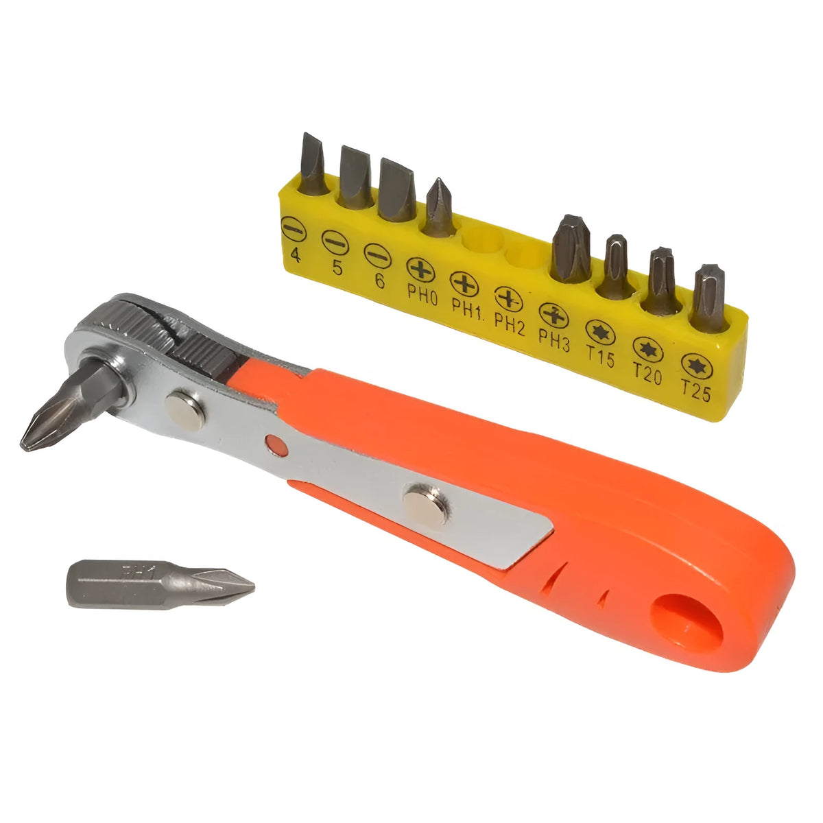 Mini 36-tooth ratchet screwdriver sleeve set with L bend dual-use spanner, 1/4 inch head, chrome vanadium steel, orange or black.