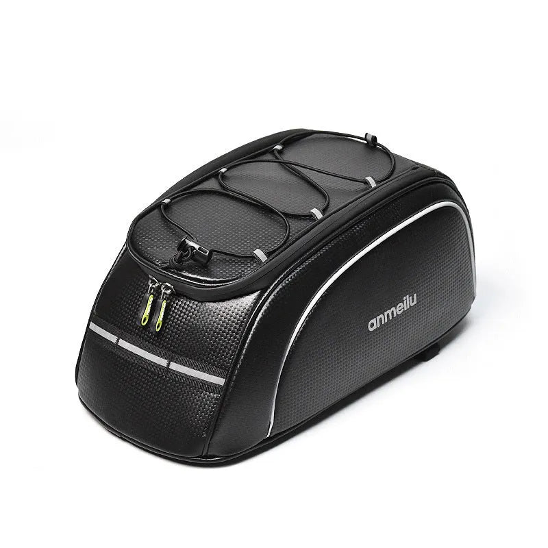 Waterproof black bicycle back rack bag mounted on bike with 8L capacity dimensions