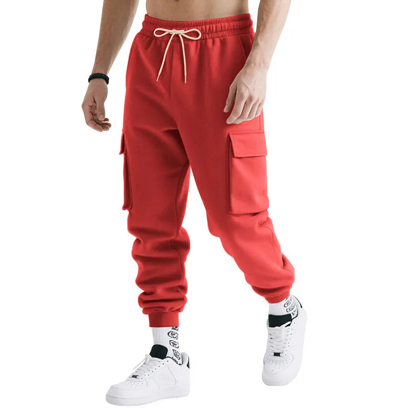 Men's loose multi-pocket workwear trousers in polyester blend, mid waist, available in five colours and sizes S to XXXL