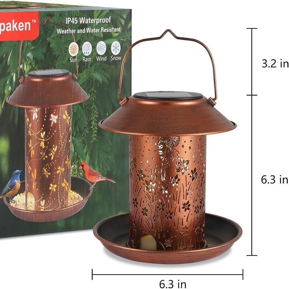 Solar-powered iron art hummingbird bird feeder lamp for outdoor garden lighting