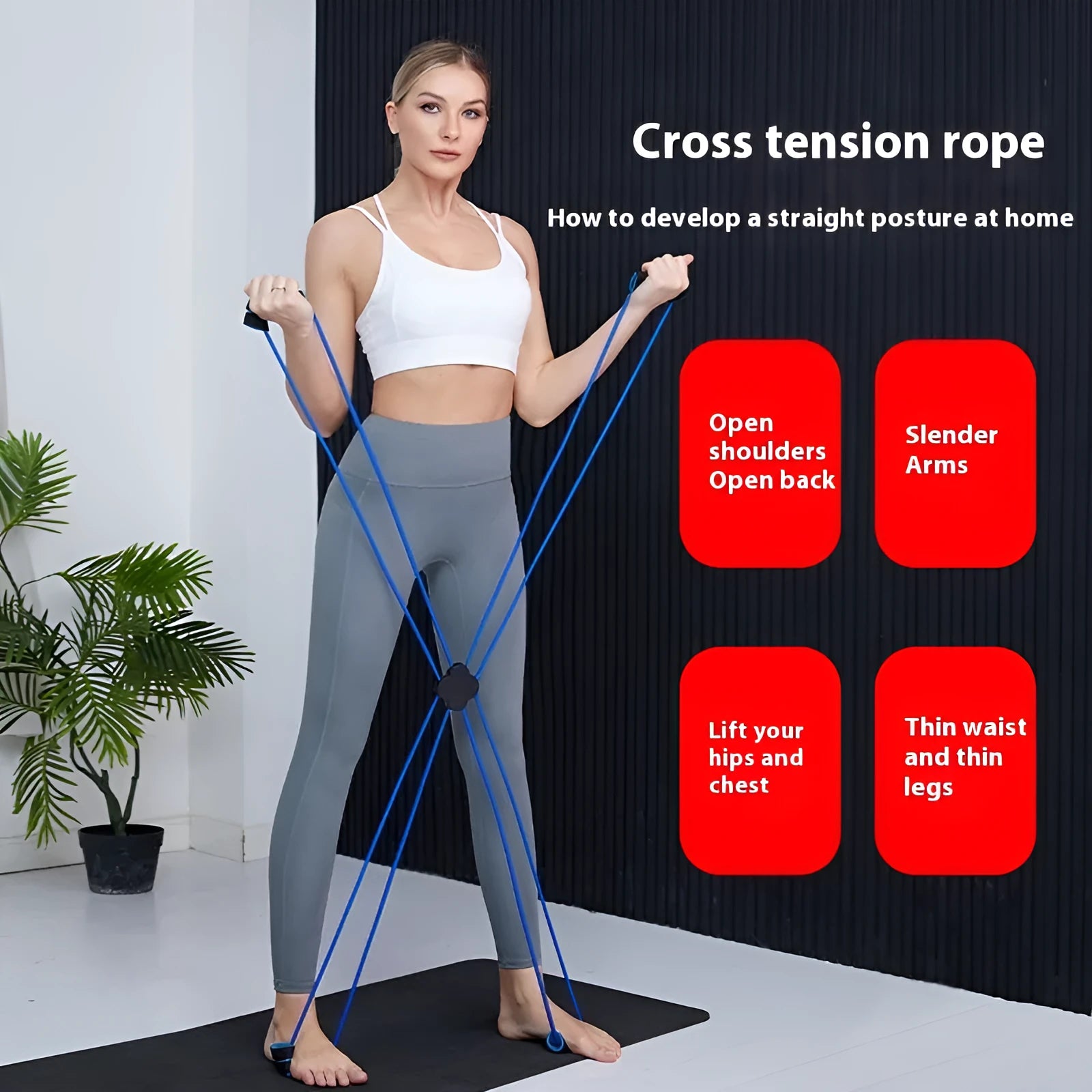 Blue eight-character TPR shoulder puller for female fitness training