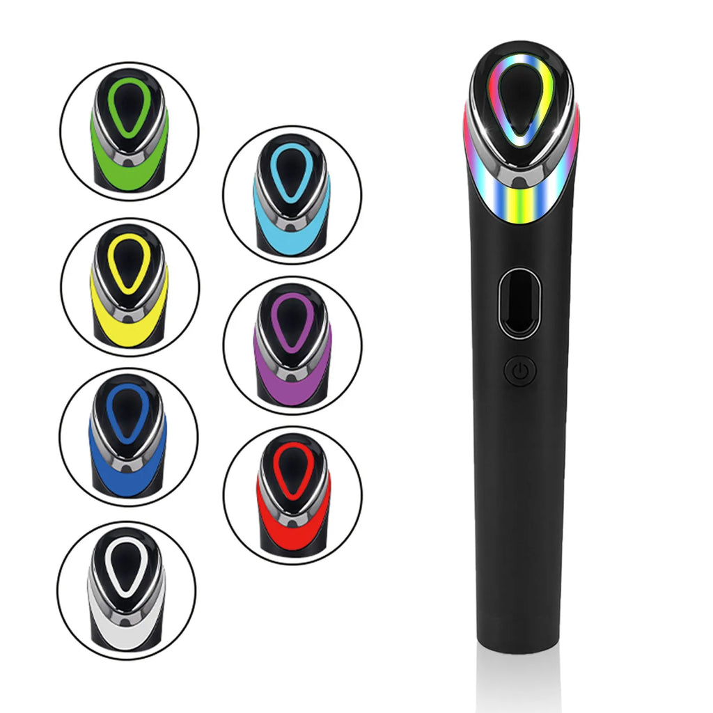 Black eye massager device for red and blue light therapy with vibration.