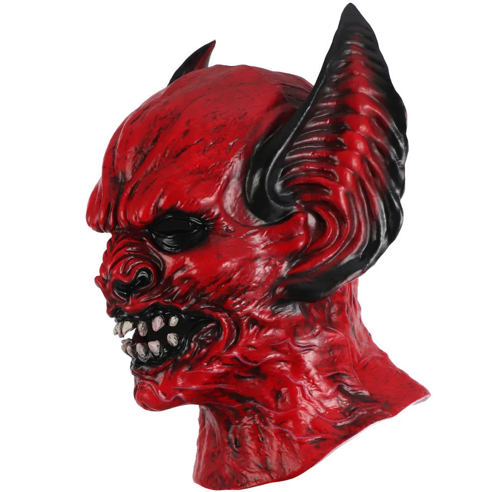 Red bat horror costume mask made from RP foam for Halloween dress-up.