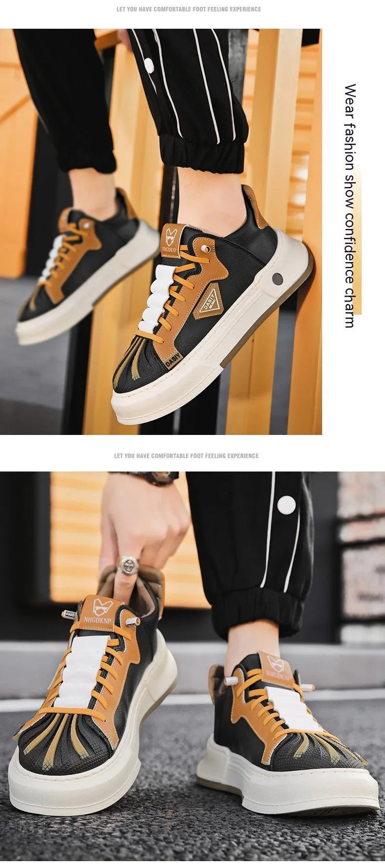 Men's beige low-top sneakers with elastic band and microfiber upper on a white background