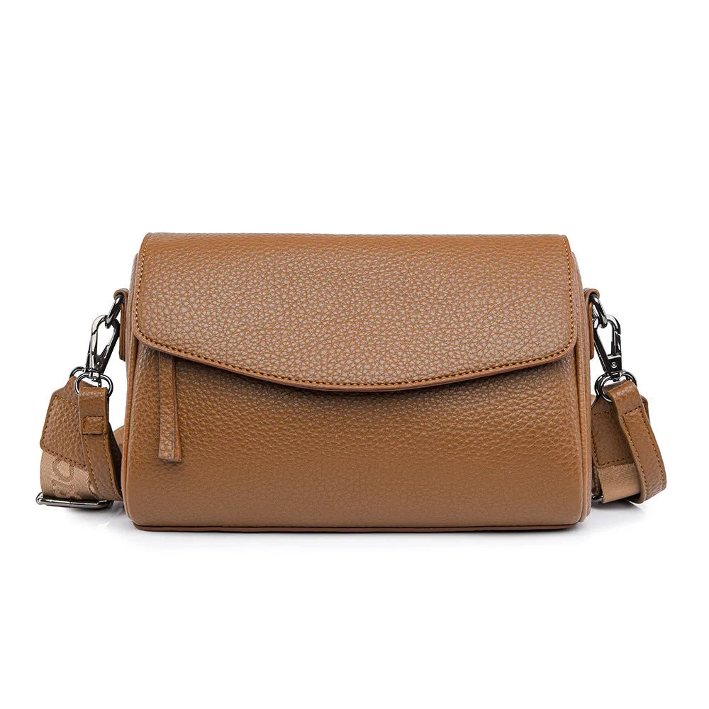 Casual women's genuine leather shoulder messenger bag in black with double strap and lining