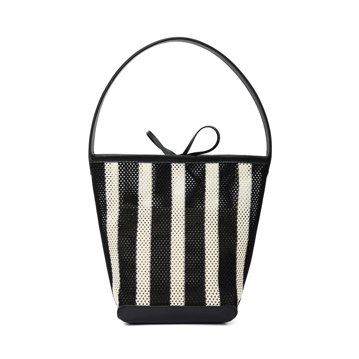 Black and white striped woven fabric women's shoulder bag with bucket style