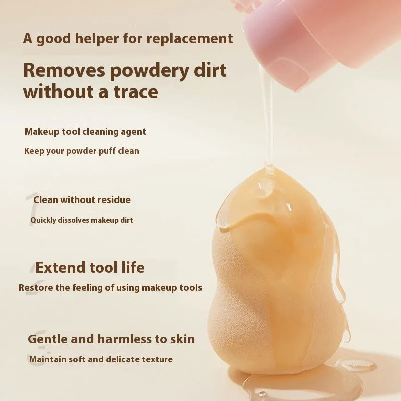 Makeup brush cleaner kit with 80ml detergent spray and 75ml wash-free spray bottle for beauty sponges.