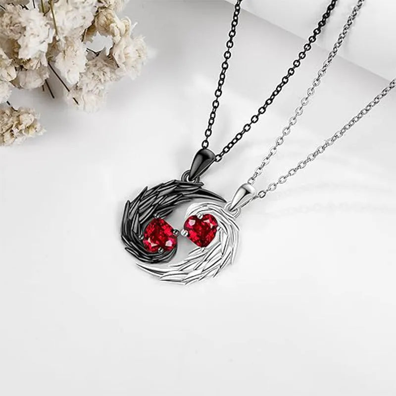Two-colour couple necklace set with snake bone chain and geometric diamond love pendant, zinc alloy, one pair