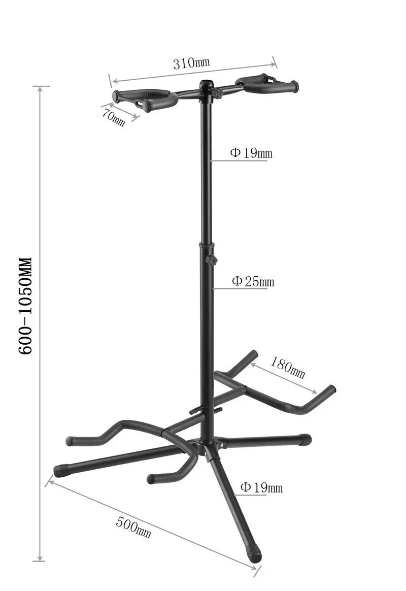 Black iron vertical double-headed adjustable guitar stand for acoustic and electric guitars