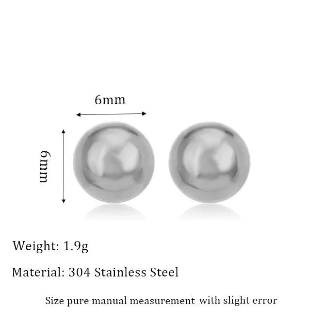 Minimalist round ball stud earrings in gold and silver plating on a white background.