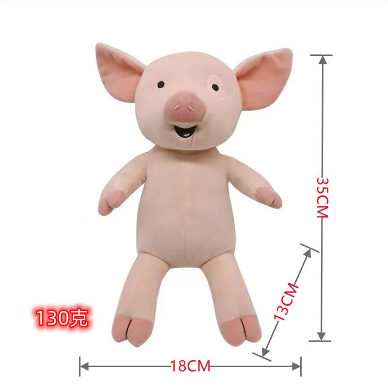 Pink pig plush doll 30cm tall soft stuffed toy with PP cotton filling on white background