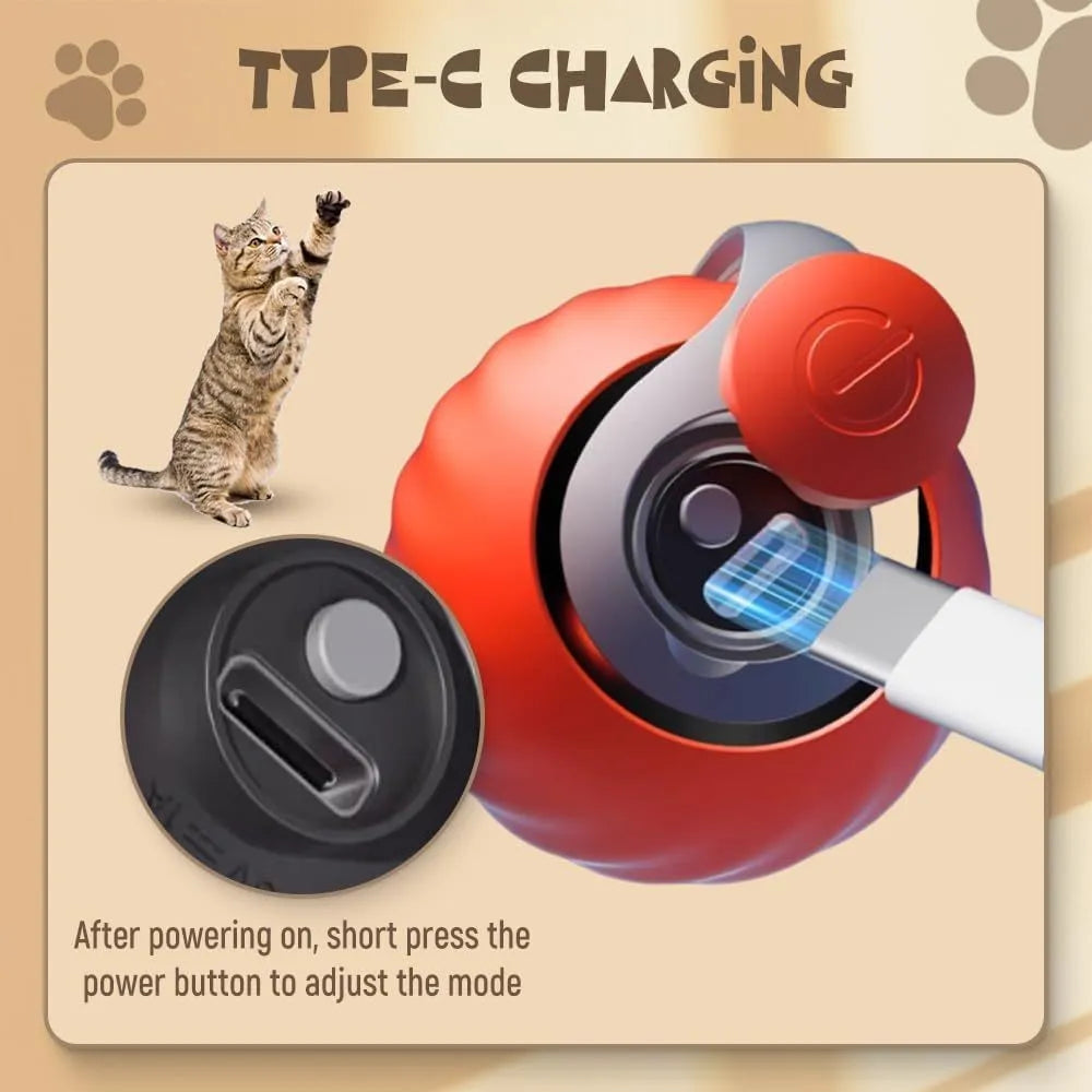 Interactive red rolling ball pet toy for cats and dogs with touch control activation