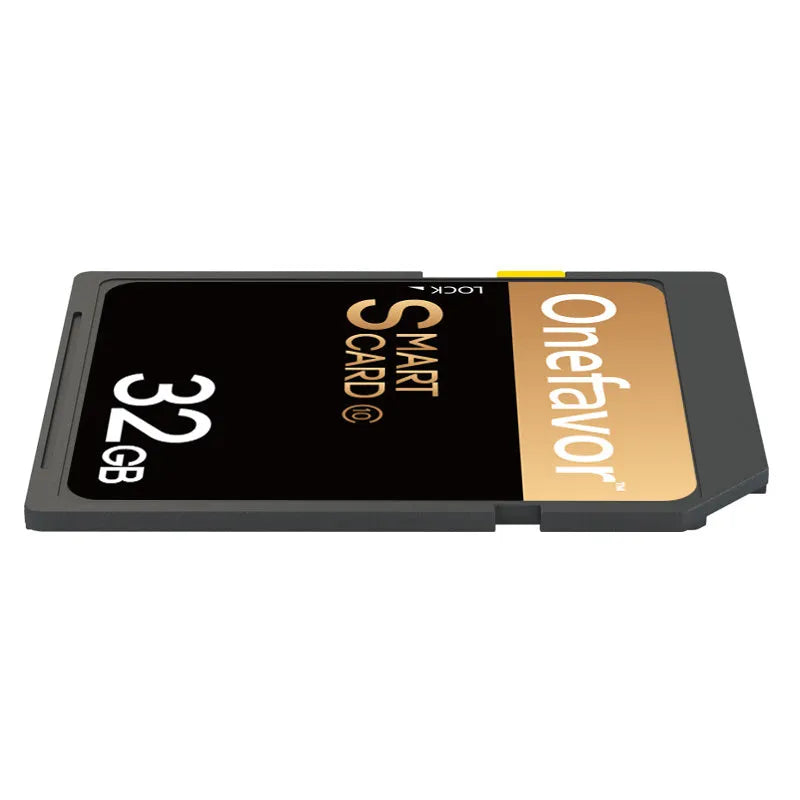 SD to PCMCIA adapter card with stainless steel housing and a 32GB SD card for Mercedes-Benz cars.