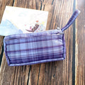 Canvas double-layer stationery bag in striped pattern with square shape and casual styling