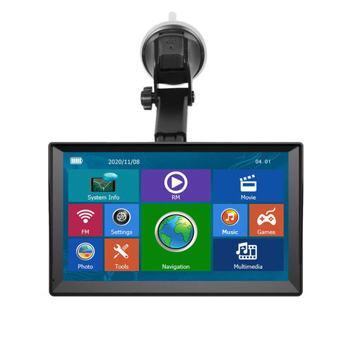 9-inch car portable GPS navigator with voice navigation and 3D maps on windscreen mount