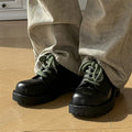 Derby-style platform casual shoes in leather with rubber sole for height increase