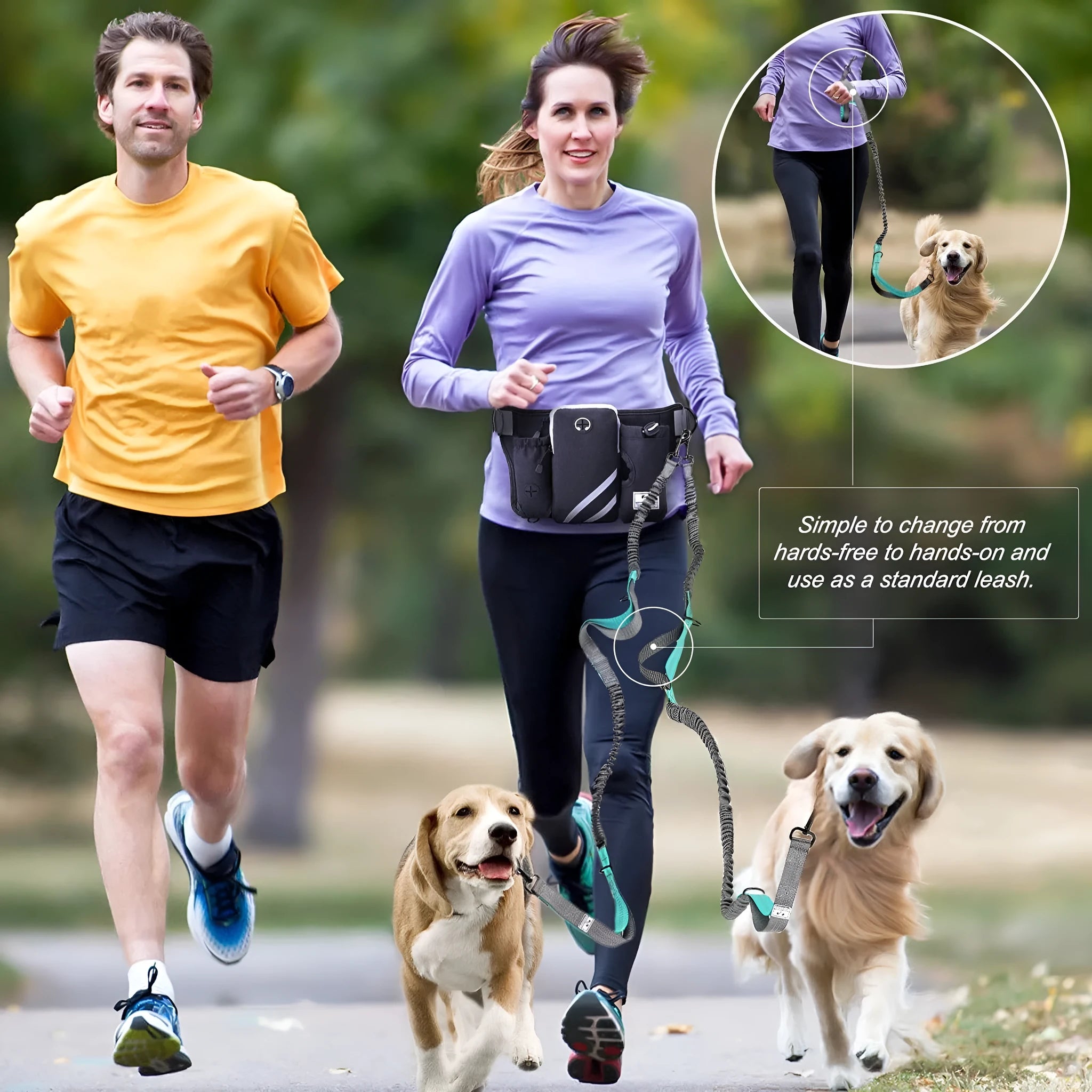 Black nylon pet training set showing waist bag with attached leash and matching dog collar