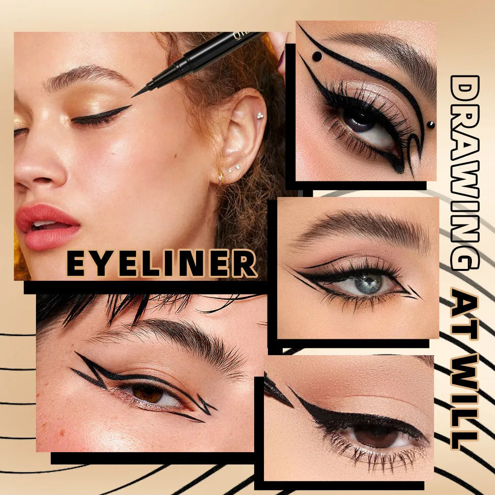 Black waterproof liquid eyeliner pen with smudge-resistant quick-drying formula