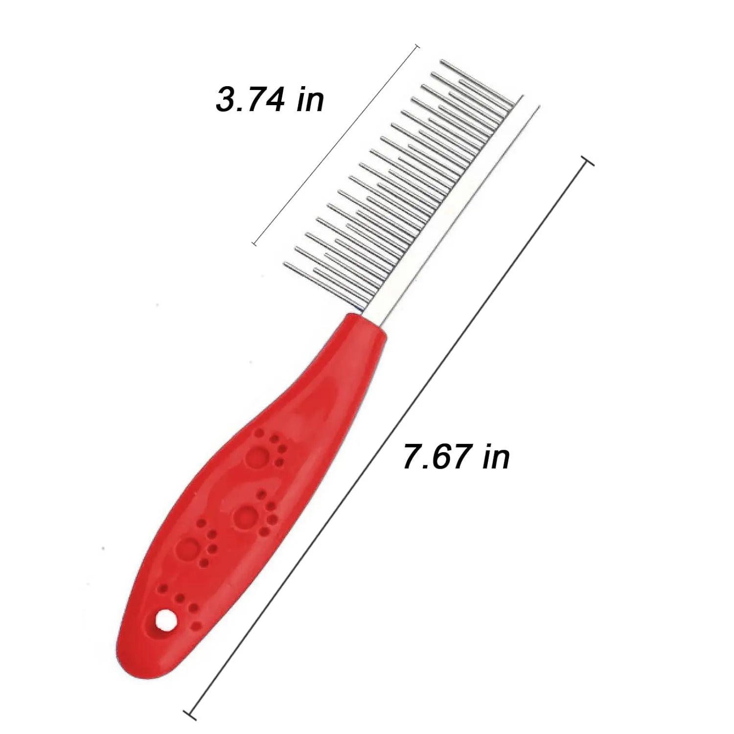 Red pet grooming comb with stainless steel short and long teeth for dematting tangles on dogs and cats