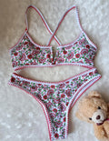 Women's V-neck swimsuit with floral embroidery print in quick-drying polyester fabric