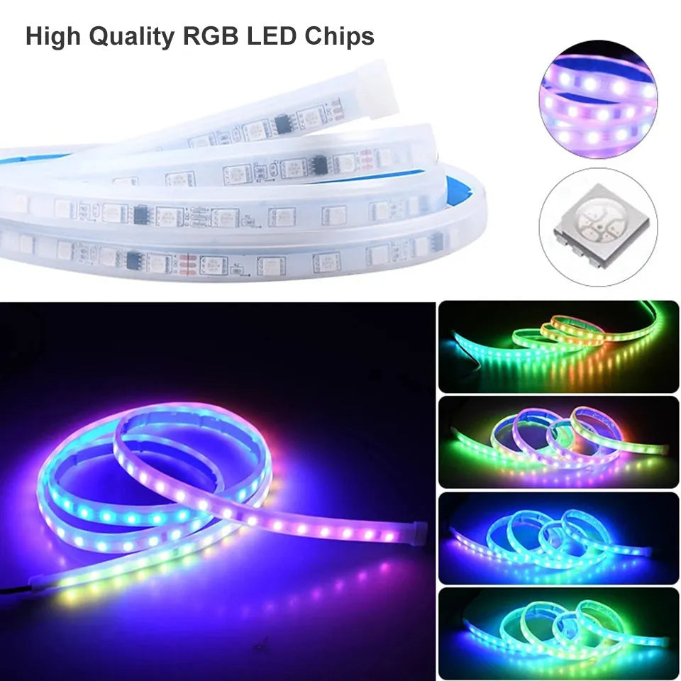 Flexible PVC LED light strip for car engine cover illumination in various colours.