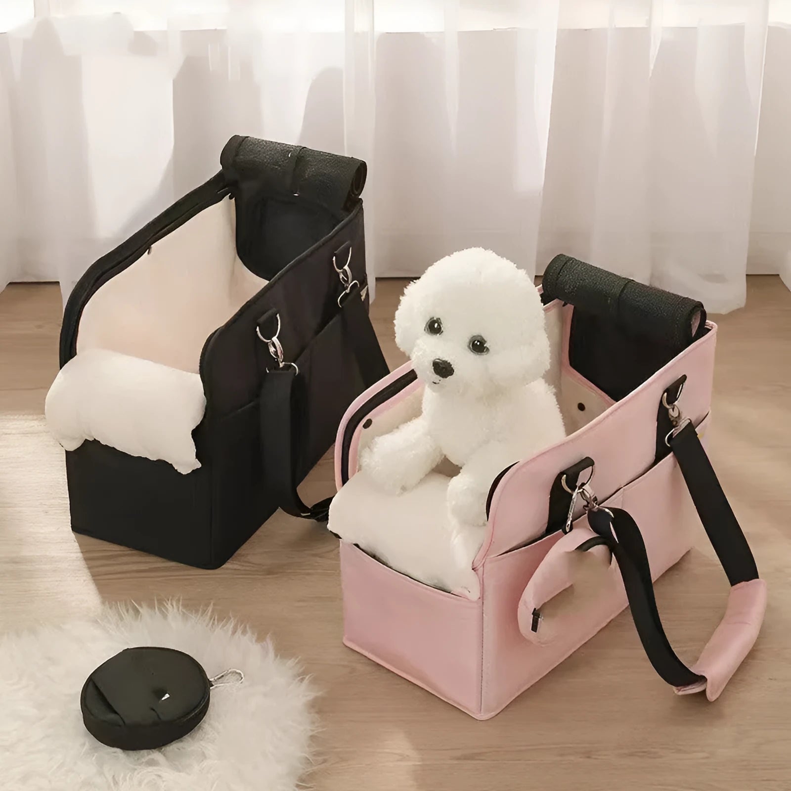 Korean summer portable dog bag in pink nylon solid colour for small pets