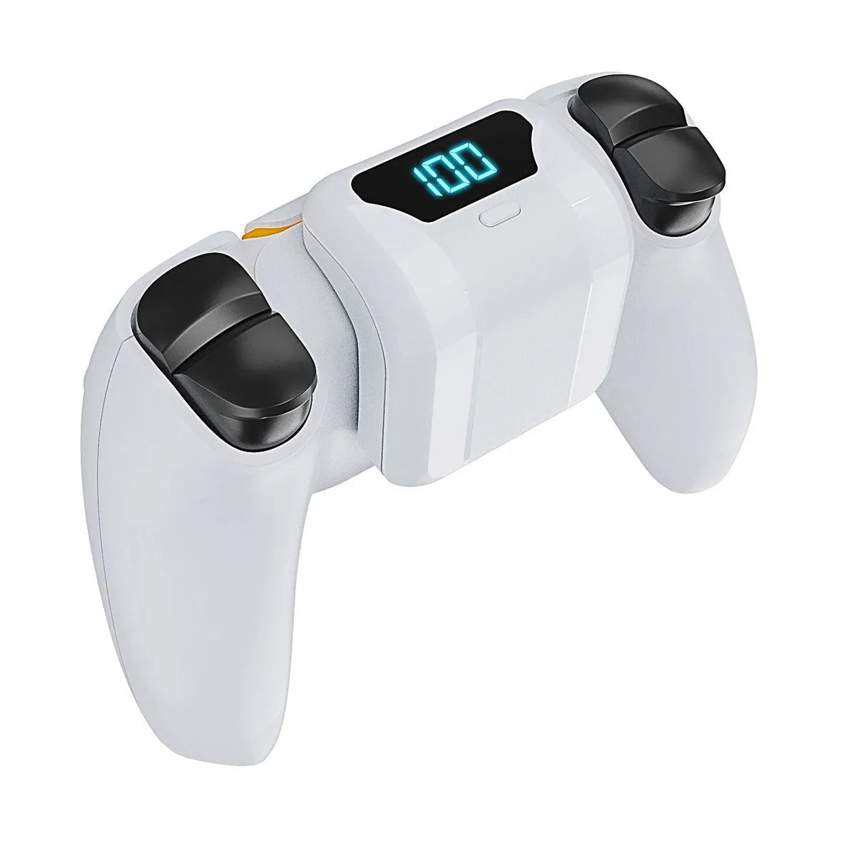 White PS5 controller back battery pack with LED display and outer hanging bag