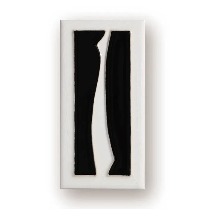 Handmade retro-style ceramic doorplate with an enamel art number on a white background.