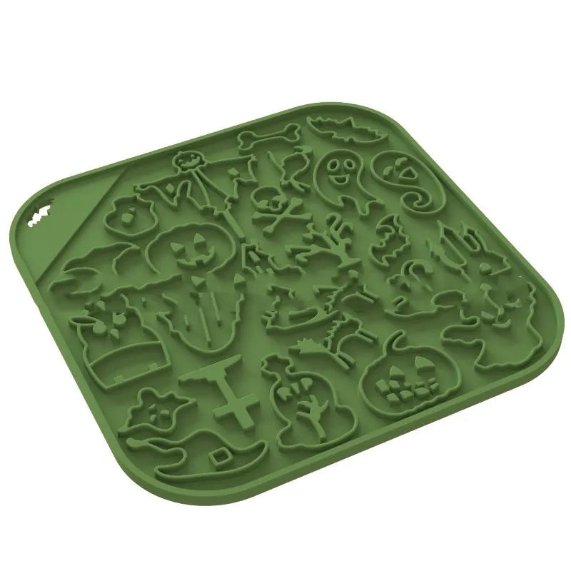 Silicone dog slow feeder bowl in a hexagonal shape on a floor, showing textured surface for slowing eating pace.