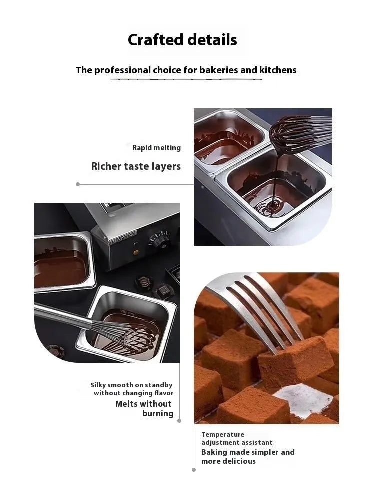 Commercial chocolate melting machine with stainless steel tank and temperature control display