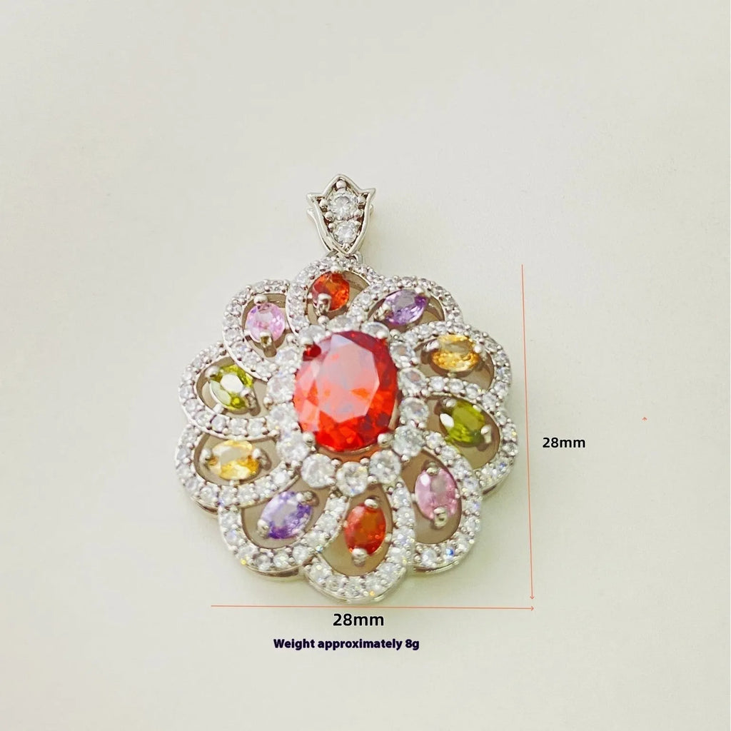 Women's zircon flower pendant necklace in gold electroplated finish with optional chain