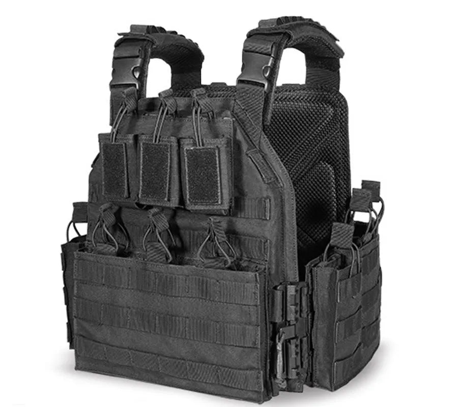Outward quick dismantling 6094 tactical vest in black CP camouflage with adjustable waist and 1000D polyester construction for outdoor training