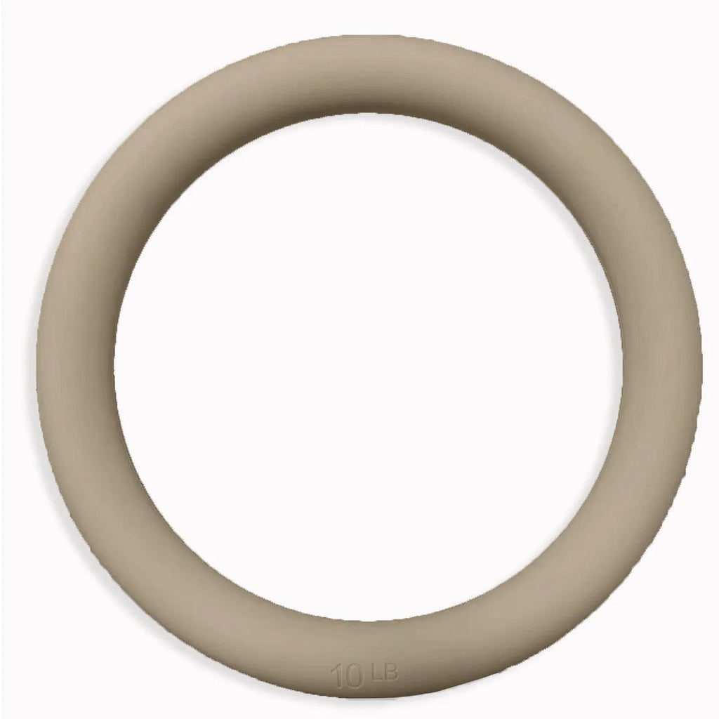 Glossy yoga weight ring in 5 lb or 10 lb silicone iron, available in black, pink, gray green, milk tea, flesh pink, and beige.