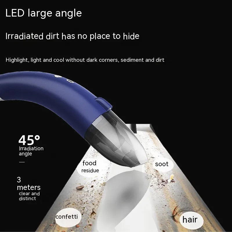Handheld wireless car vacuum cleaner with USB charging cable in black, white or green colours
