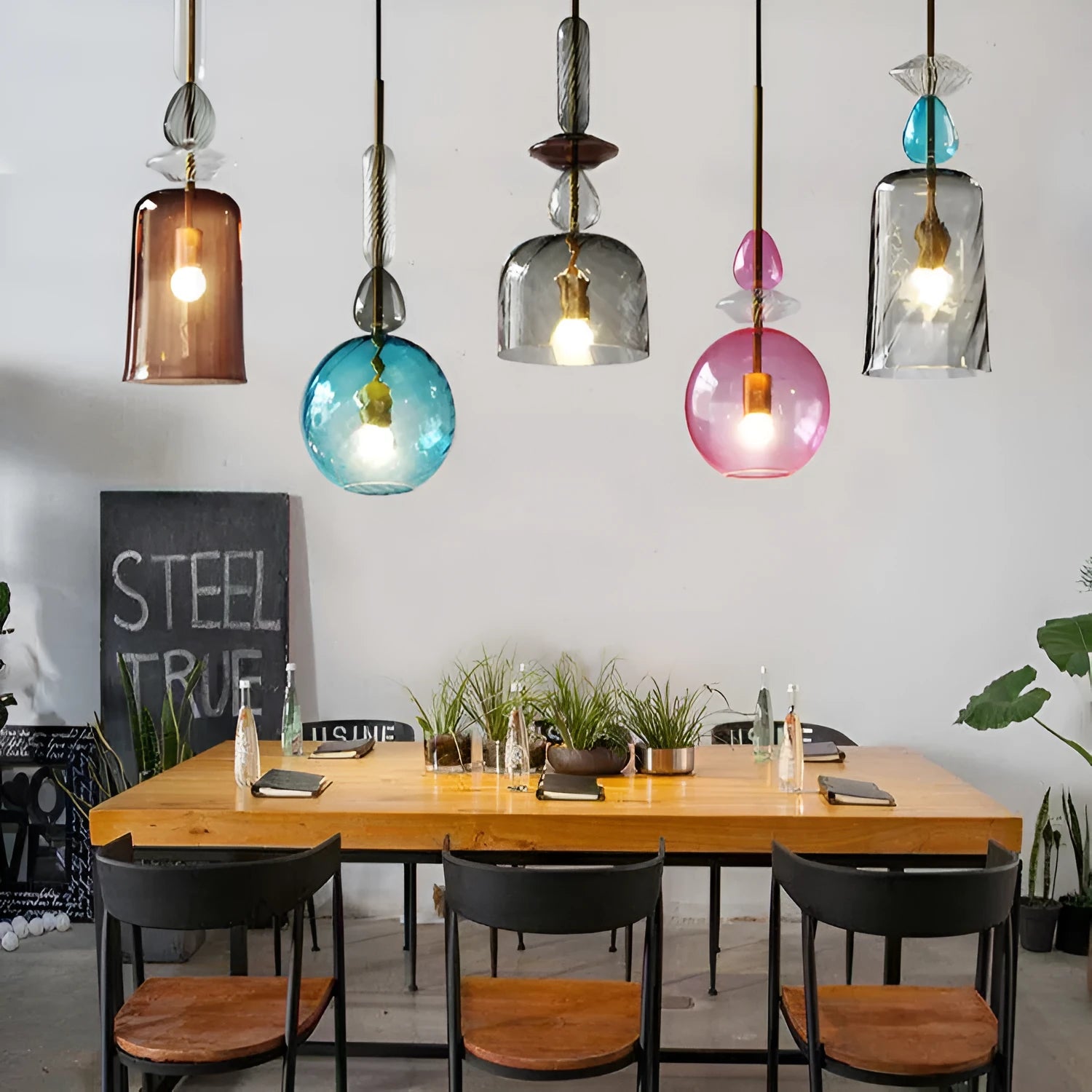 Glass bar counter chandelier with macarons candy design and adjustable height