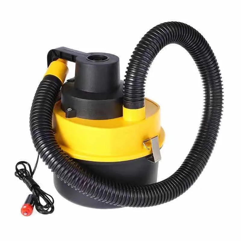 Car portable vacuum cleaner with 12V 90W power, black hose, and attachments in red