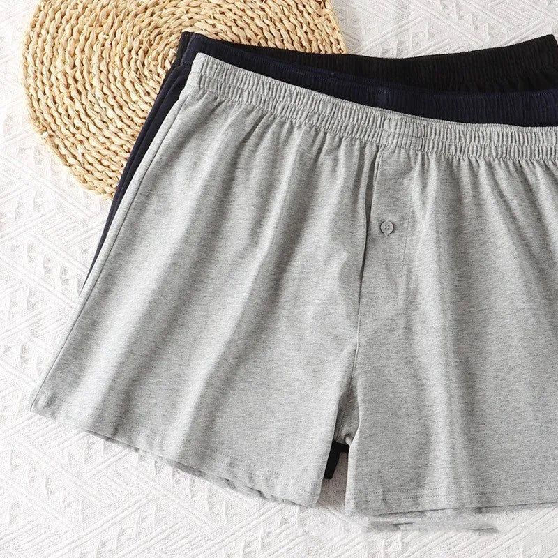 Men's pure cotton loose-fit boxer shorts in light grey, high-waist design